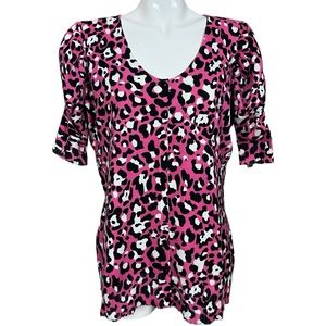 Metrostyle Scoop Neck Puff Sleeve Animal Print Button Front Sweater/Cardigan XL
